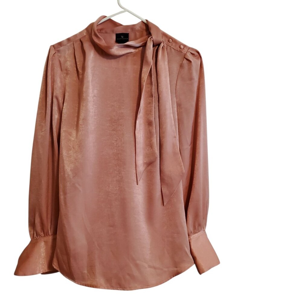 Worthington Dusty Rose Tie Neck‎ Wing Cuff Blouse Large